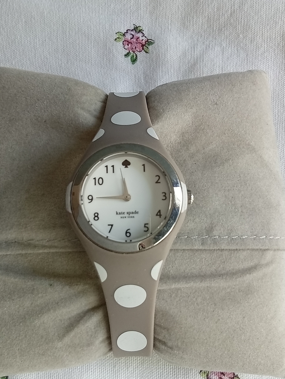 Kate Spade Taupe Polka Dot Silicone Watch with White Dial